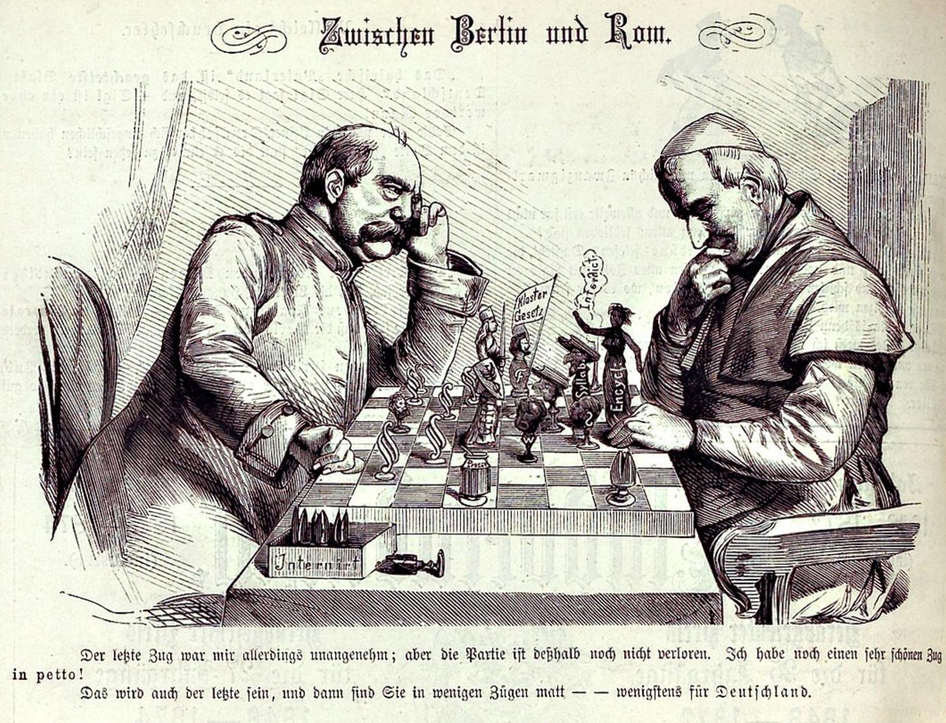 "Culture War" as a chess game between Bismarck and the Pope, 1875. Source: Wikimedia Commons