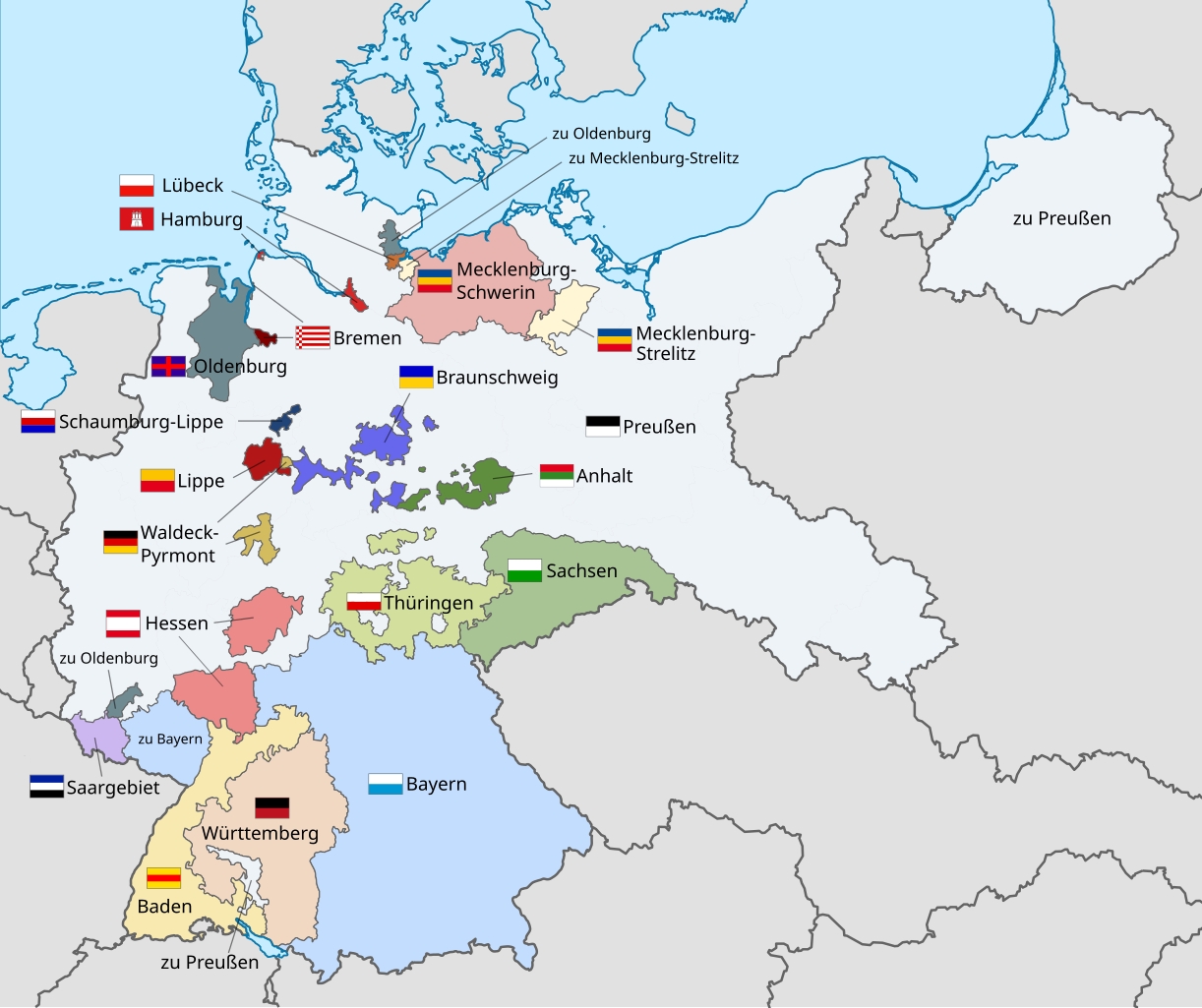«Свободные государства» в составе Веймарской республики. Источник: Wikimedia Commons
